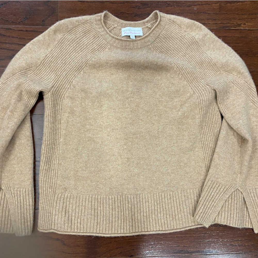 Ribbed Bell Sleeve Minimalist Luxury 100% Cashmere Sweater Tan Beige Wide Sleeve